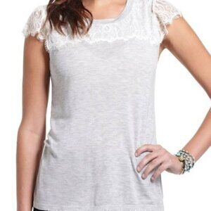 Anthropologie Eloise Gray Eyelash Lace Tee Top Sz SMALL